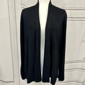 Black Cardigan Sweater, LS Open, Ribbed Design, New with Tags, Sz XL